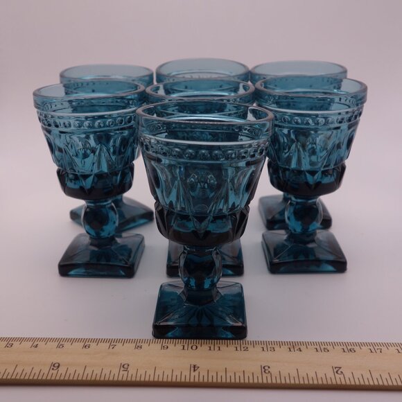 Set of Seven(7) Blue Glasses with Square Base - Picture 4 of 13
